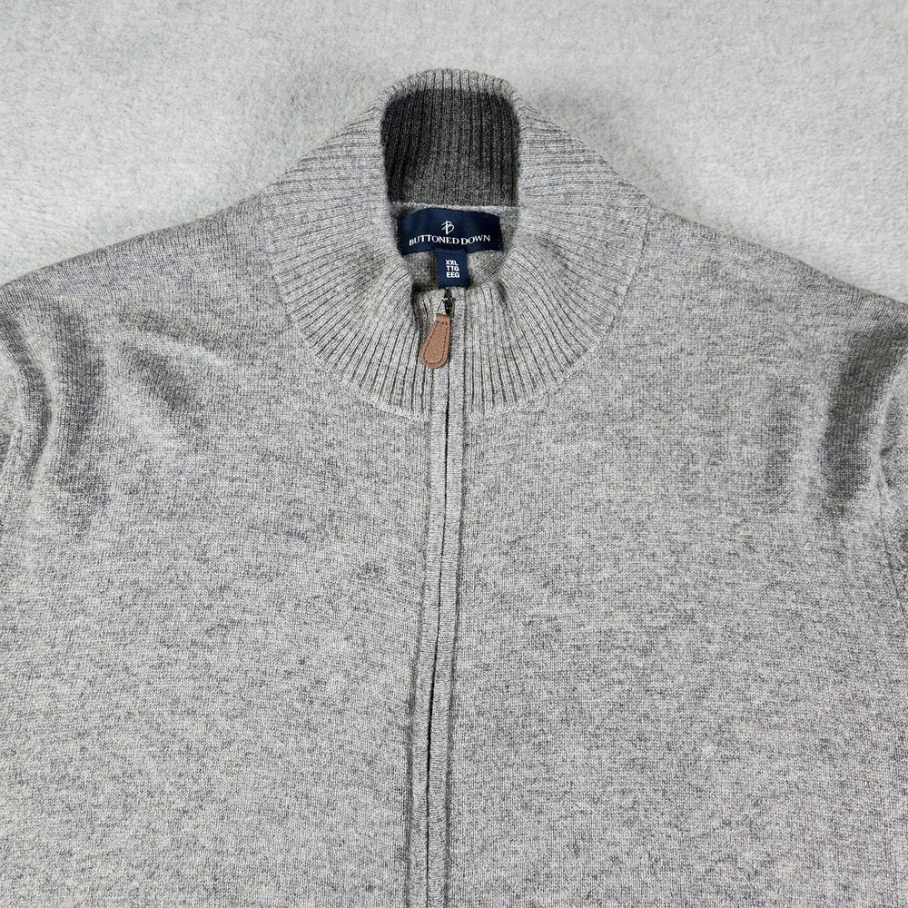 Buttoned Down Full-Zip Sweater Cardigan Mens XXL Gray 100% Cashmere‎ Pockets